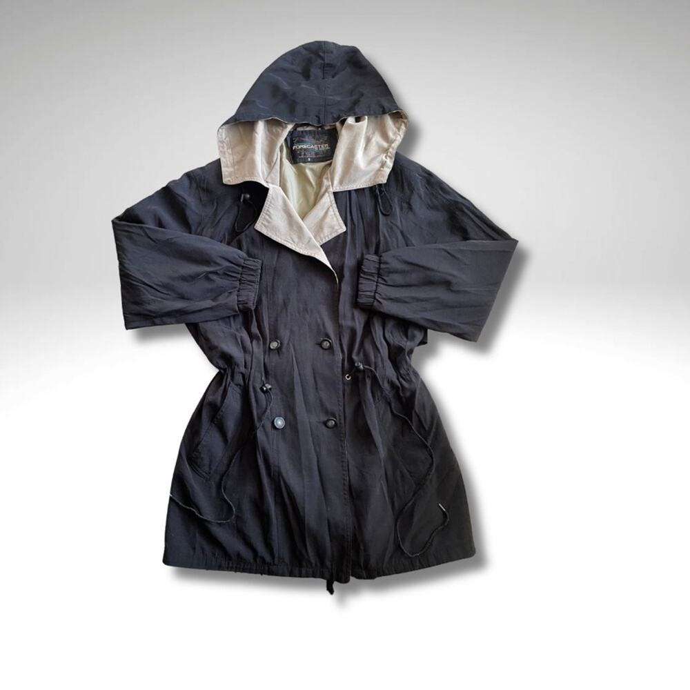 Black Hooded Trench Coat with Cream Lining - Unbranded